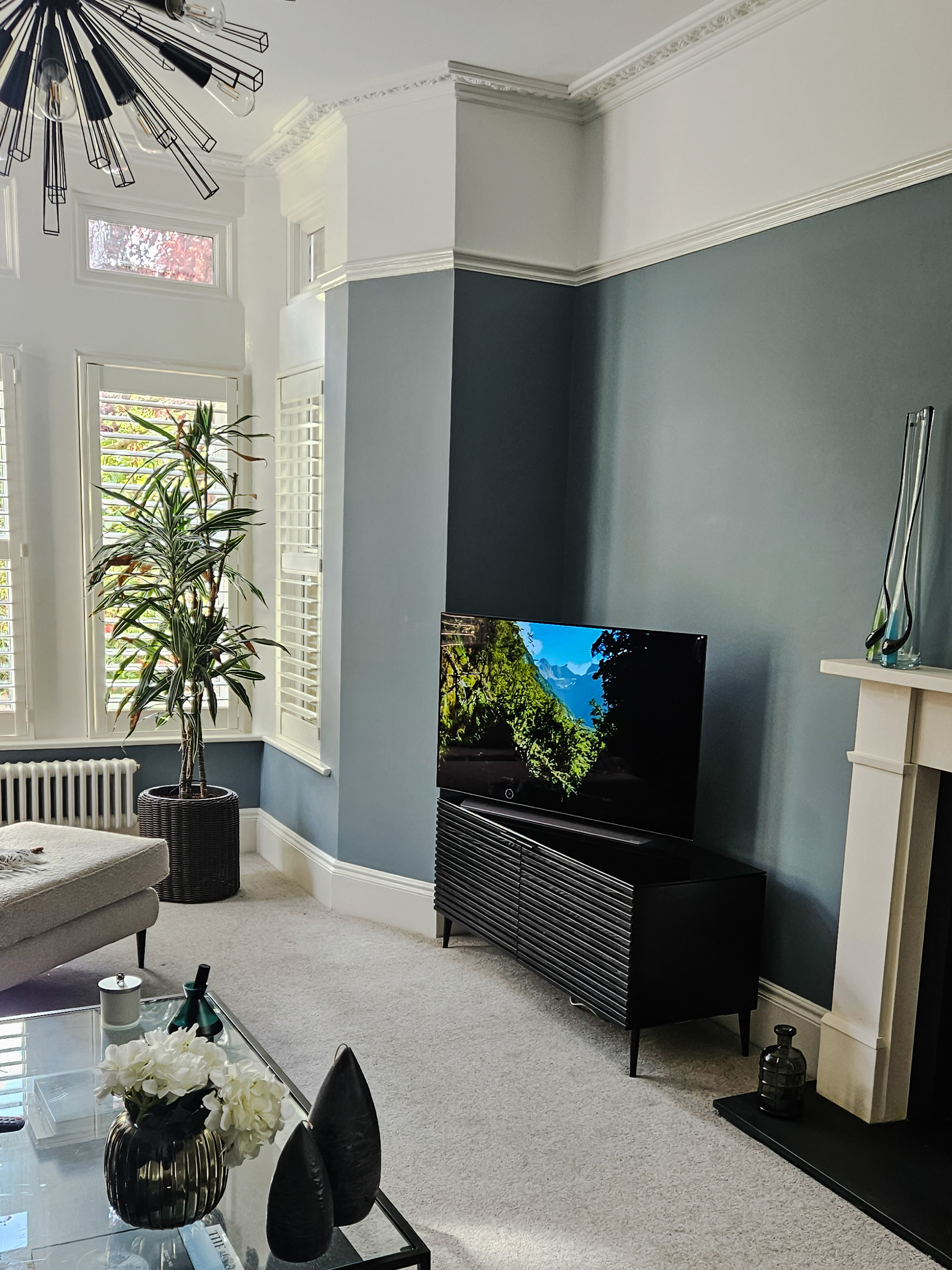 TV Cabinet with Black Valchromat and Ash Louvre Doors