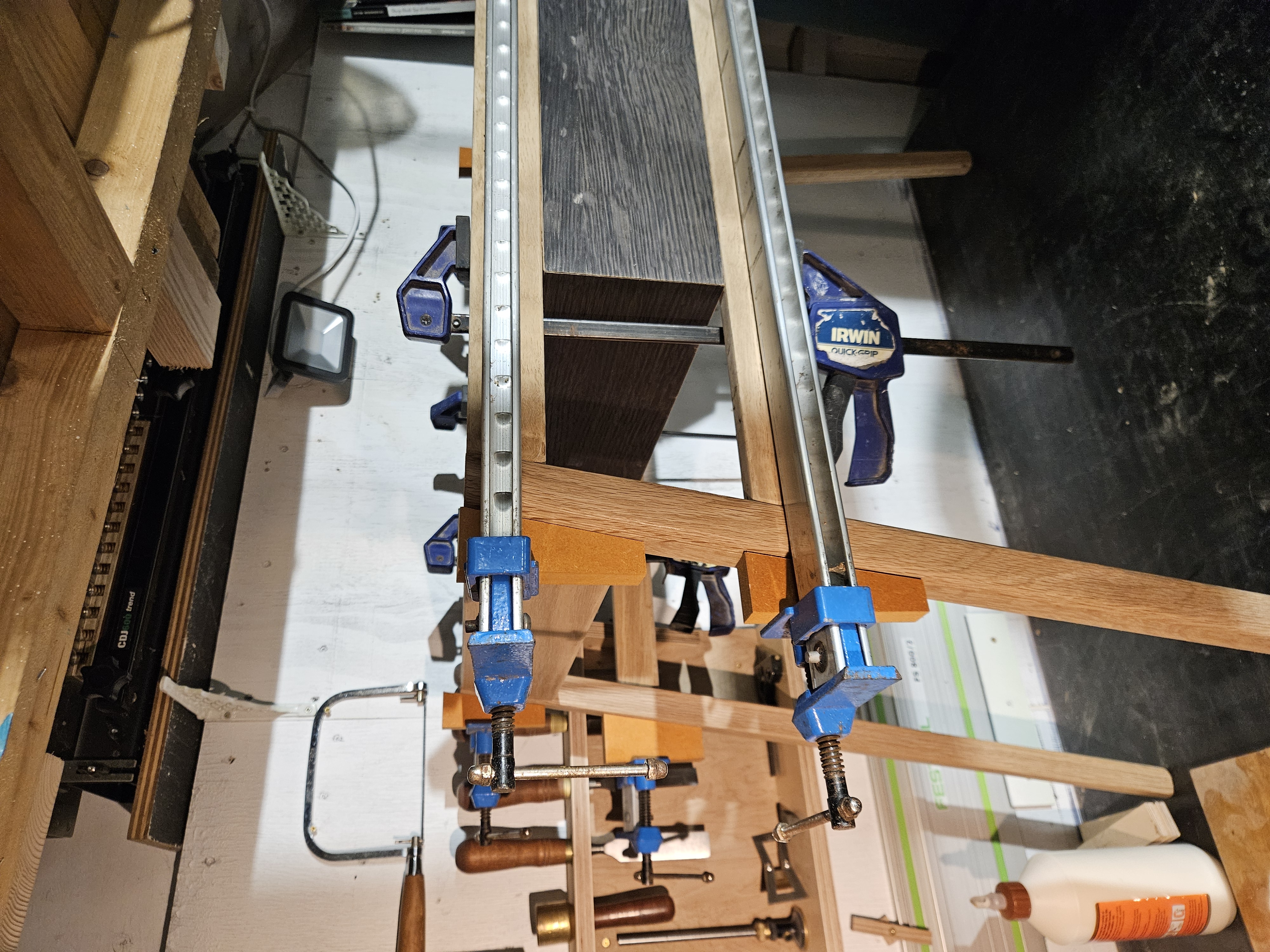 Table in clamps - precision craftsmanship in progress